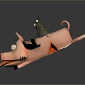 Gray Mouse Riding Pink Winged Pig With Large Eyes Open Mouth And Tongue Out