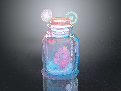 Decorative Glass Jar With Pink Lid And Colorful Elements For Home Decoration 3d model