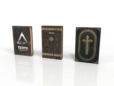 Vintage Dark Decorative Books With Gold Accents And Triangle Star Cross Designs 3d model