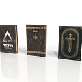 Vintage Dark Decorative Books With Gold Accents And Triangle Star Cross Designs