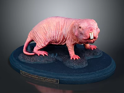 Detailed Naked Mole Rat Model Standing On Blue Display Base 3d model