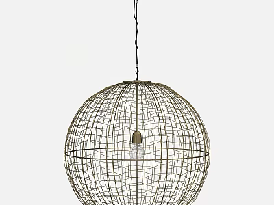 Spherical Wire Mesh Chandelier With Woven Metal Frame And Central Light Bulb Design 3d model