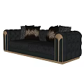 Luxurious Black Velvet Multi-person Sofa With Gold Accents And Decorative Pillows