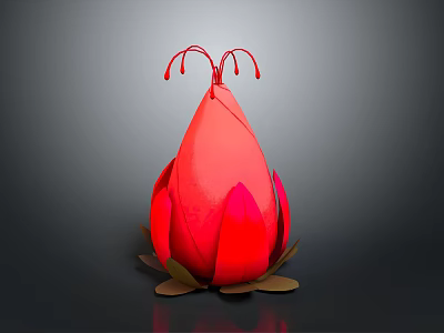Red Flowering Plant with Vibrant Red Petals Brown Leaves and Red Tendrils Against Dark Background 3d model