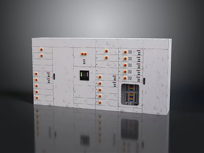 Industrial Control Panel With White Surface Orange Buttons Indicator Lights And Display Screen 3d model