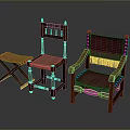 Vintage Wooden Chairs With Ornate Carved Backrest Upholstered Purple Seats And Fringe Details