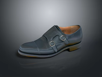 Classic Black Leather Shoes With Two Metal Buckles And Brown Sole Premium Design 3d model