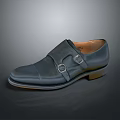 Classic Black Leather Shoes With Two Metal Buckles And Brown Sole Premium Design