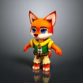 Cartoon Fox Character with Orange Fur Big Blue Eyes Wearing Green Yellow Outfit White Pants