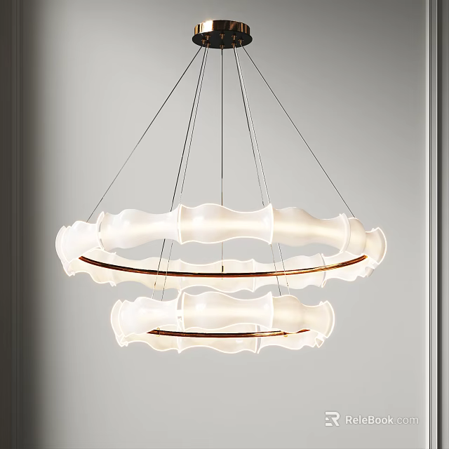 Modern Double Ring Chandelier With White Shades And Metal Frame Design 3d model 