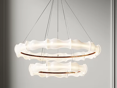 Modern Double Ring Chandelier With White Shades And Metal Frame Design 3d model