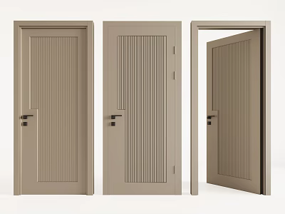 Modern Beige Hinged Doors Featuring Vertical Slats In Open And Closed Positions For Home Interior 3d model