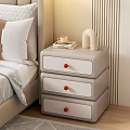 Stylish Black And White Bedside Table With Red Knobs Coffee Cup Book And Decorative Accent 3d model