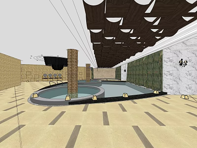 Swimming Pool Interior With Circular Design Columns Unique Ceiling Wall Decor And Floor Tiles 3d model