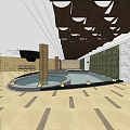 Swimming Pool Interior With Circular Design Columns Unique Ceiling Wall Decor And Floor Tiles 3d model