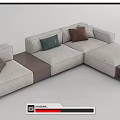 Light Colored L Shaped Sectional Sofa With Decorative Pillows And Wooden Coffee Table 3d model