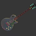 Blue Green Vintage Electric Guitar with Distressed Finish and Reflective Surface on Dark Background