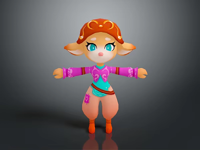 Cute Deer Like Cartoon Character With Orange Antlers Blue Eyes And Pink Patterned Top 3d model