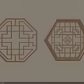 Octagonal Carved Wooden Lattice Windows With Traditional Geometric Patterns And Fortune Character Design