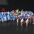 Women Cheerleaders Performing With Pom Poms In Stadium With Audience And Flags
