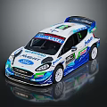 Ford Rally Racing Car With White Blue Green Livery And Abu Dhabi M Sport Logos