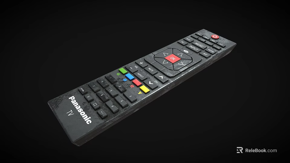 Panasonic Television Remote Control Featuring Black Design And Colorful Buttons 3d model