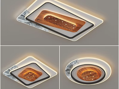 Modern Lighting Fixture Combinations With Square And Round Shapes Wooden Center And Marble Trim 3d model