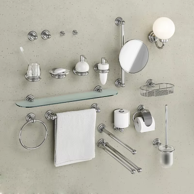 Stainless Steel Bathroom Accessories Set Including Towel Rack Soap Dish Toothbrush Holder and Mirror 3d model