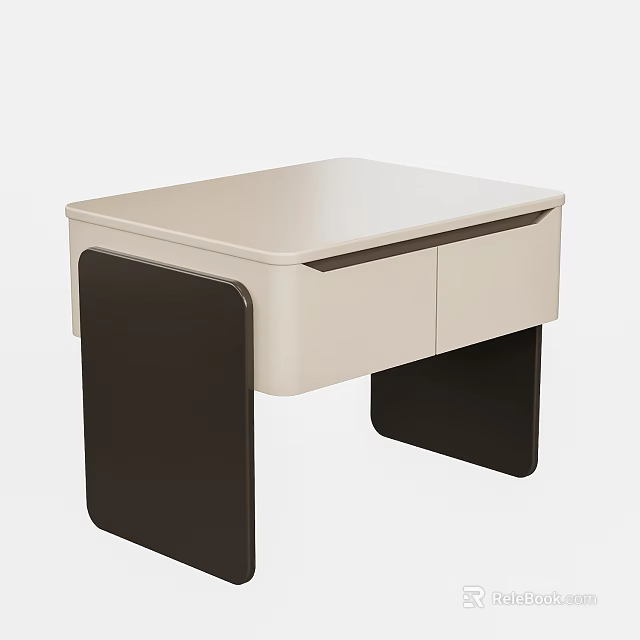 Modern Beige Bedside Table Featuring Dark Brown Supports And Drawer Storage 3d model