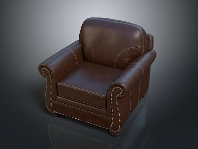Brown Leather Single Sofa With Stitched Armrests Classic Design For Comfort 3d model