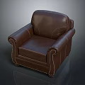 Brown Leather Single Sofa With Stitched Armrests Classic Design For Comfort