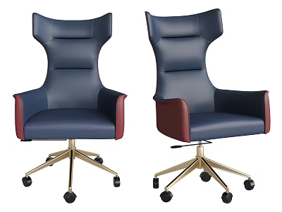 Modern High Back Office Chair With Navy Blue And Burgundy Upholstery And Metal Wheel Base 3d model
