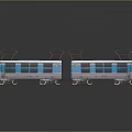 Blue Model Train With Two Carriages And Red Pantographs On Reflective Surface