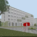 Modern White Multi storey School Building With Front Plaza And Green Trees