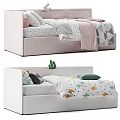 Modern Bedroom Beds With White Pink Frames Cactus Geometric Patterns 3d model