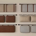 Bed Linen Cushions In Brown Beige Grey Fabric Leather Materials Hanging On Wall
