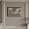 Beige Bedroom Accent Wall With Decorative Moldings Central Artwork And White Nightstands With Gold Lamps