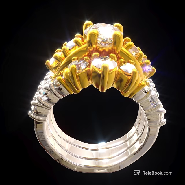 Elegant Gold Silver Bicolor Ring With Sparkling Cluster Diamonds And Exquisite Craftsmanship 3d model