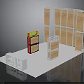 Exhibition Stand Display Structure With Wooden Frames Colorful Components And Platform