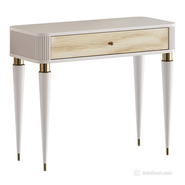 Sleek Modern Dressing Table Featuring White Top Wooden Drawer And Gold Metal Slim Legs 3d model 