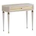 Sleek Modern Dressing Table Featuring White Top Wooden Drawer And Gold Metal Slim Legs