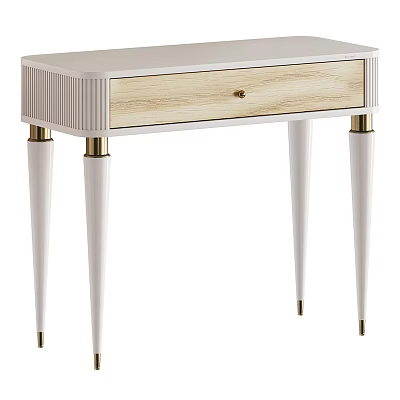 Sleek Modern Dressing Table Featuring White Top Wooden Drawer And Gold Metal Slim Legs 3d model