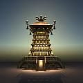 Traditional Tiered Tower With Illuminated Lanterns Multiple Levels And Decorative Top Stairs