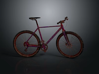Pink Mountain Bicycle With Muddy Tires And Metallic Frame On Gray Background 3d model