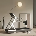 Modern Home Treadmill With Sleek Design Arc Floor Lamp Mirror And Cat Silhouette Interior