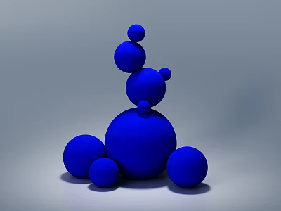 Modern Abstract Sculpture With Multiple Stacked Blue Spheres And Gray Background 3d model