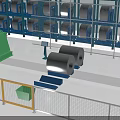 Modern Automated Factory Production Line With Yellow Tracks And Machinery Layout