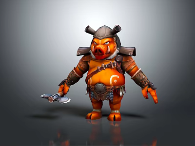 Pig Like Warrior Creature Character With Horned Armor And Battle Axe 3d model