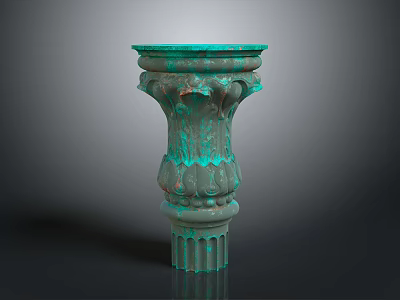 Ornate Green Classical Column With Intricate Carvings And Decorative Base 3d model