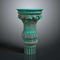 Ornate Green Classical Column With Intricate Carvings And Decorative Base
